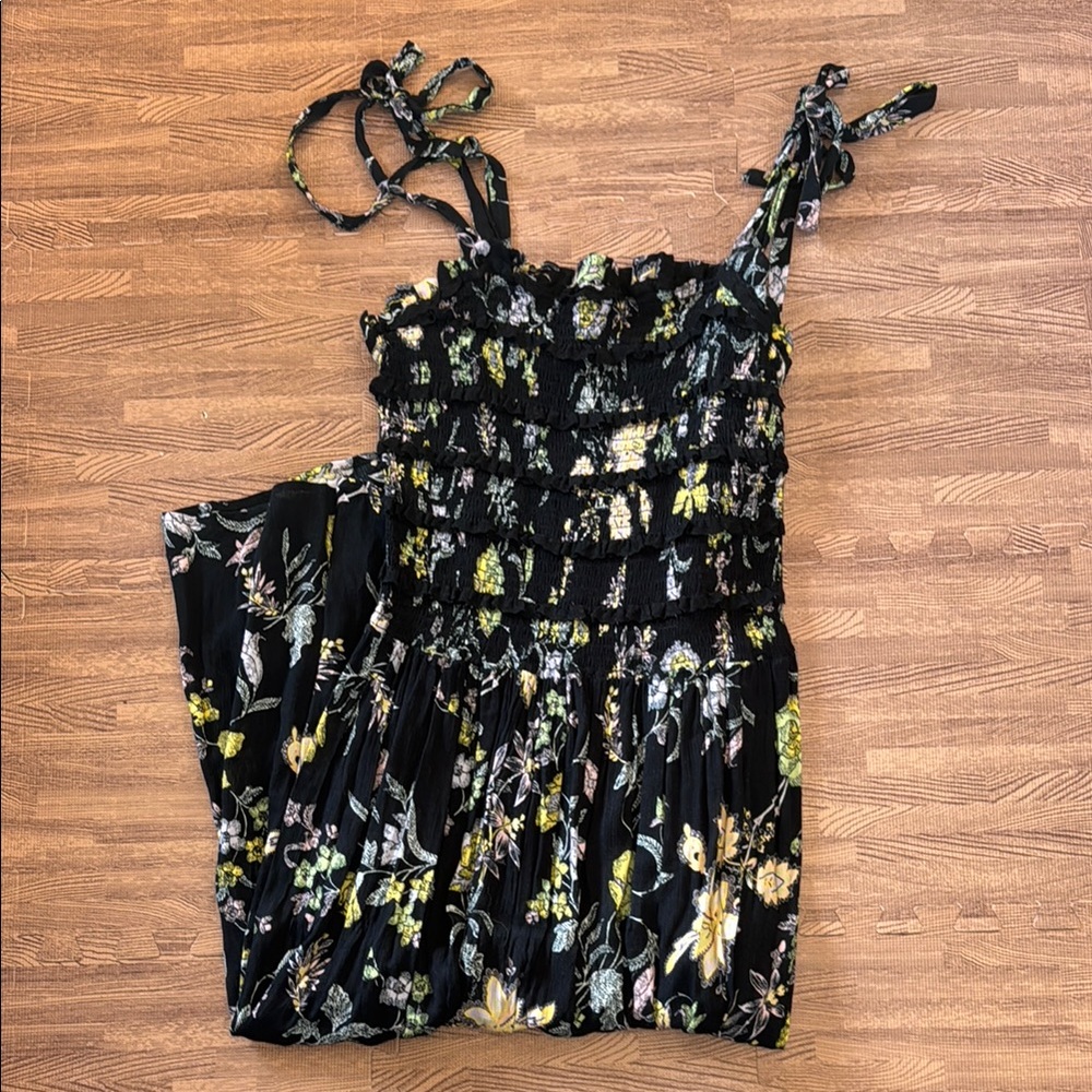 FREE PEOPLE FLORAL LONG BLACK DRESS SIZE SMALL